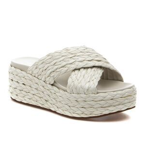 J/Slides QUIVER Bone Raffia Platform Sandals New